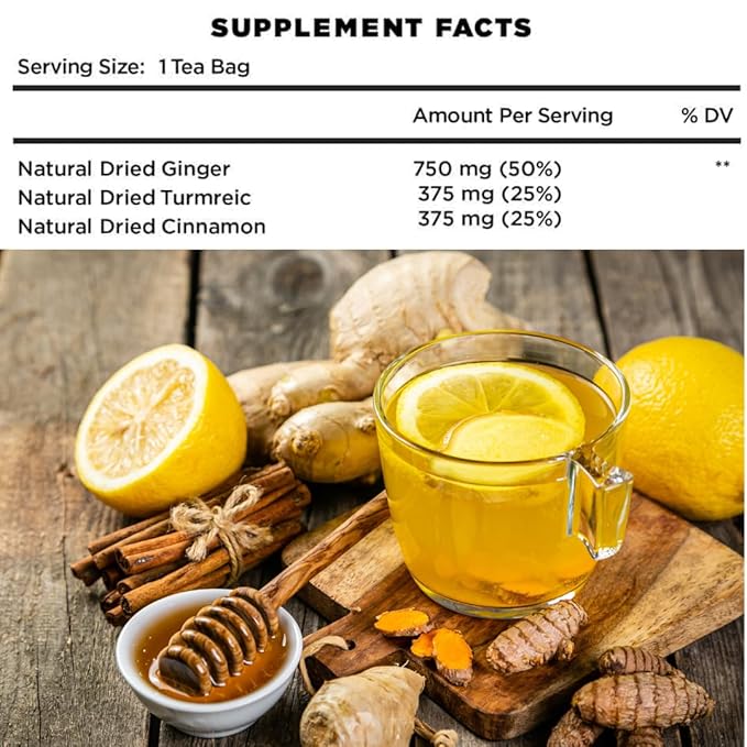 VIDA FARM 50 Turmeric Ginger Cinnamon Tea Bags, 100% Natural Ginger Cinnamon Turmeric Tea, Te De Curcuma Jengibre Herbal Tea, Sugar Free, Caffeine Free, Gluten Free