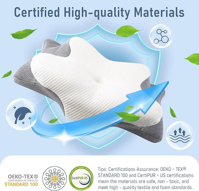 Cervical Pillow for Neck and Shoulder-Ergonomic Neck Support Pillows for Sleeping with Pain Relief,Contour Memory Foam Pillow for Side Sleepers, Back and Stomach Sleep
