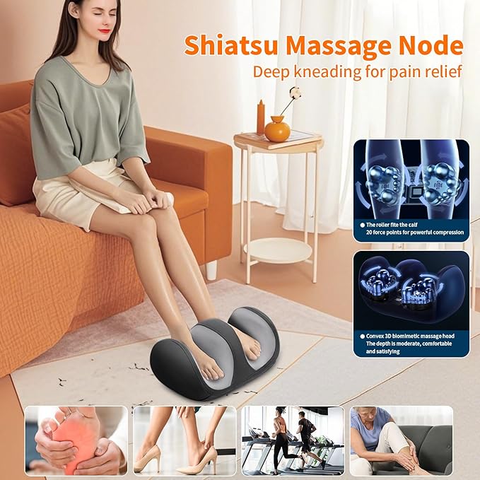 Foot and Calf Massager with Heat, Shiatsu Kneading Foot Massager for Pain Relief, Deep Tissue Massager Machine with Massage Roller, Wired Remote, Gifts for Mom Dad