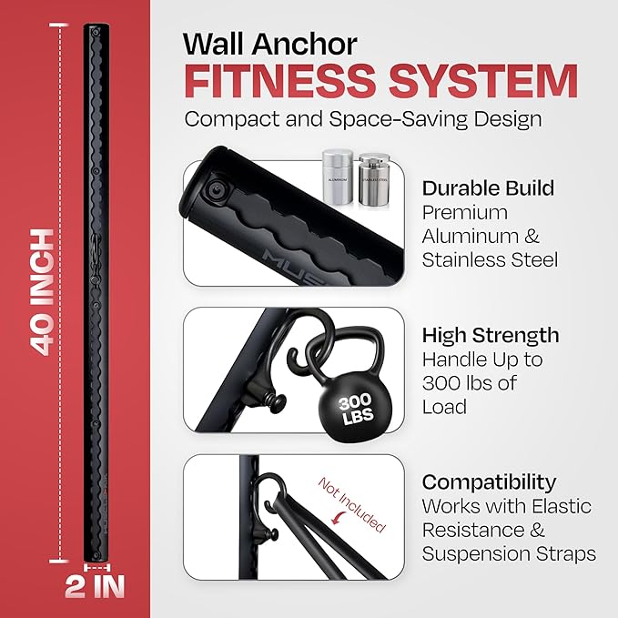Aluminum Wall-Mounted Anchor Fitness System - Adjustable, Multi-Functional, Space Saving Home Gym Solution for Strength Training, Workout Goals | 100+ Exercises, Easy Installation, 300lbs Capacity
