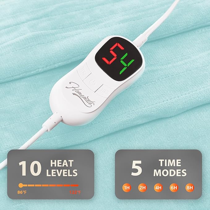 Homemate Electric Heated Blanket Full Size - 72"x84" Heating Blanket Full Size 1/2/4/6/8 Hours Auto-Off 10 Heat Level Over-Heat Protection Flannel Sherpa ETL Certification