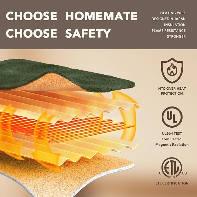 Homemate Electric Heated Blanket King Size - 100"x90" Heating Blanket King Size Dual Control 1/2/4/6/8 Hours Auto-Off 10 Heat Level Over-Heat Protection Flannel Sherpa ETL Certification