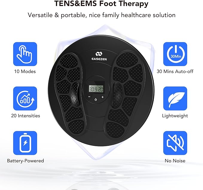 Foot Massager for Neuropathy, TENS & EMS Foot Circulation Stimulator for Pain Relief, 10 Modes and 20 Intensities, Relieve Swelling, Cramps, RLS & Plantar Fasciitis, Gifts for Mom Dad