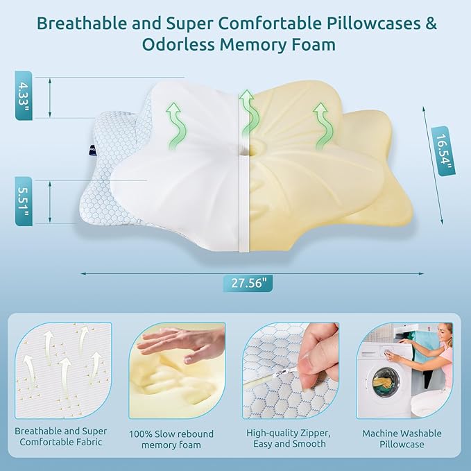 DONAMA Cervical Pillow for Neck and Shoulder,Contour Memory Foam Pillow,Ergonomic Neck Support Pillow for Side Back Stomach Sleepers with Pillowcase-King Size