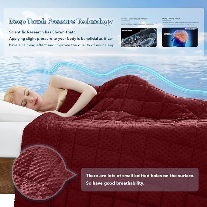 Topcee Weighted Blanket for Adults (15lbs 48"x72"), Minky Dots Heavy Blanket for Woman, Man Sleeping, Soft, Cozy and Cooling Weighted Throw Blankets, Machine Washable, Burgundy