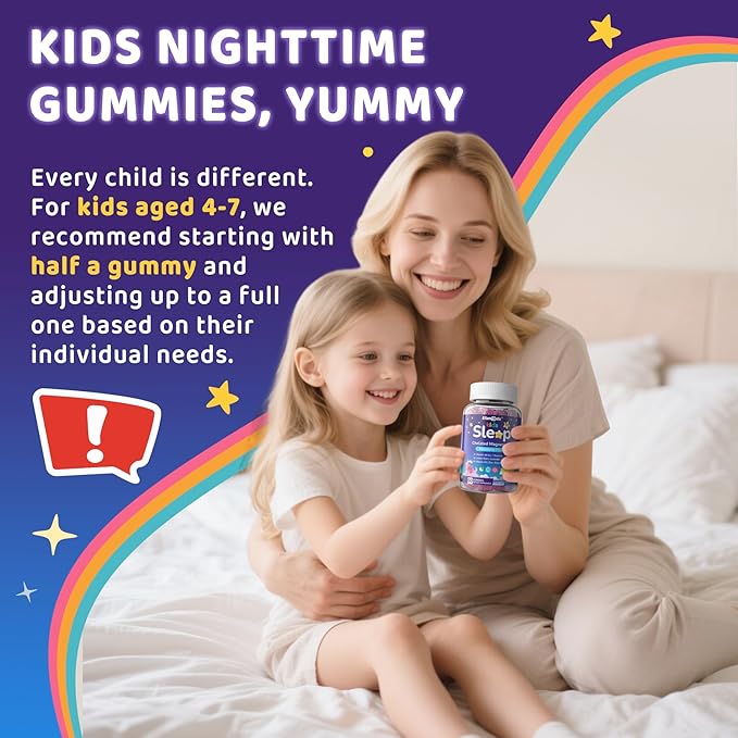 Kids Sleep Gummies, NO Melatonin Sleep Aid Gummies w/Magnesium Glycinate, Magnesium Malate, L-Theanine, Lavender, B6, Zinc, D3K2 for Restful Sleep, Relax Brain & Muscle, Immune Support, Non-GMO 2Pack
