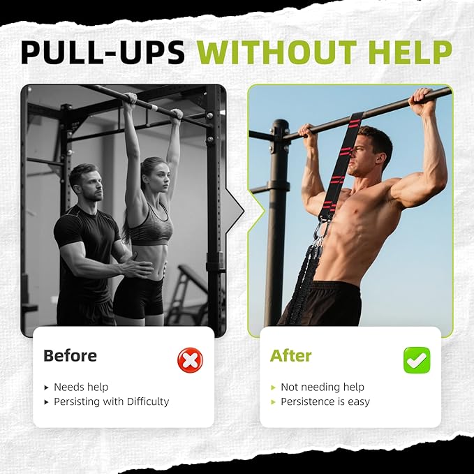 Pull Up Assistance Bands 260lbs – Heavy Resistance Bands for Pull Ups with Feet Rest, Height Adjustable Pull Up Bar Bands, Strength Training Workout Equipment