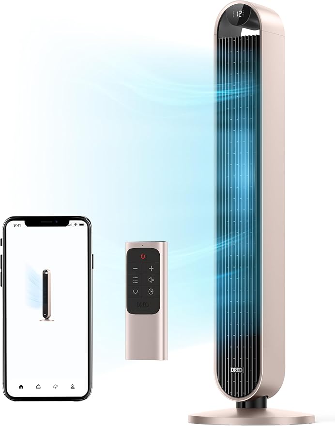 Dreo Smart Tower Fan Voice Control, 120ยฐ Oscillating Fan Works with Alexa/Google/App/Remote, 42 Inch, 25dB Quiet DC Bladeless Fan for Bedroom,12 Speeds, Floor Fan for Home, Office, Pilot Max S