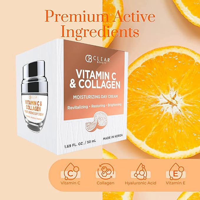 Clear Beauty Vitamin C & Collagen Daily Face Moisturizer - Dermatologist Tested, Moisturizing & Firming, Anti-Aging, Cruelty-Free Korean Skincare, All Skin Types - 1.69 oz
