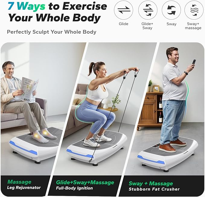 MERACH Vibration Plate Exercise Machine, 7-in-1 4D Vibration Plate with Glide, Swing & Massage, Vibrating Plates with Whole Body Workout Sculpting Platform for Home Fitness for Women Men