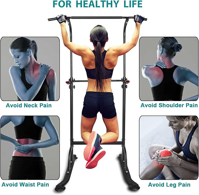 Power Tower Workout Dip Station Pull Up Bar, Height Adjustable Multi-Function Dip Stand for Home Gym Strength Training Fitness Equipment