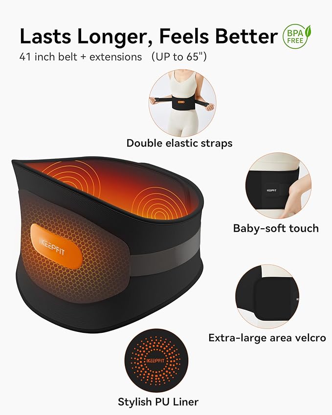 Portable Heating Pad with Massager for Back Pain Relief: MAXwarm 3.0, IKEEPFIT Electric Cordless Heat Pad for Period Cramps, Extra Large 65", 8000mAh Battery, Gift for Women Men (Black)