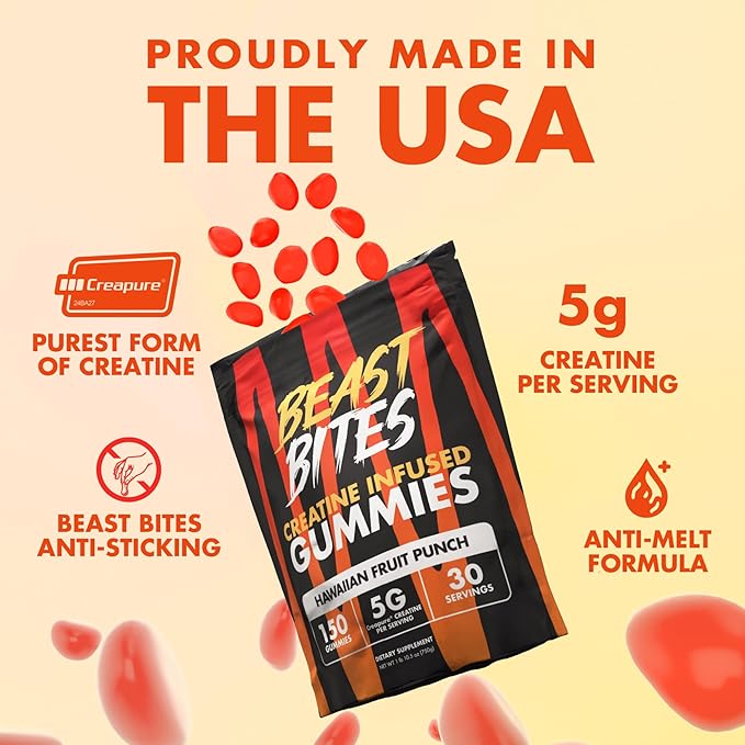 BEAST BITES - Creatine Infused Gummies - 5g Creapure Creatine Monohydrate Per Serving - NSF Certified for Sport - 30 Servings