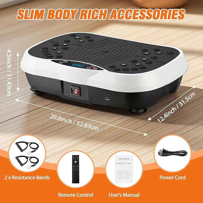 ALSO GO Vibration Plate Exercise Machine, 3 Workout Modes & 120-Level Vibration Platform for Weight Loss/Lymphatic Drainage, 400lbs Capacity Vibration Board with Resistance Bands for Full Body Workout