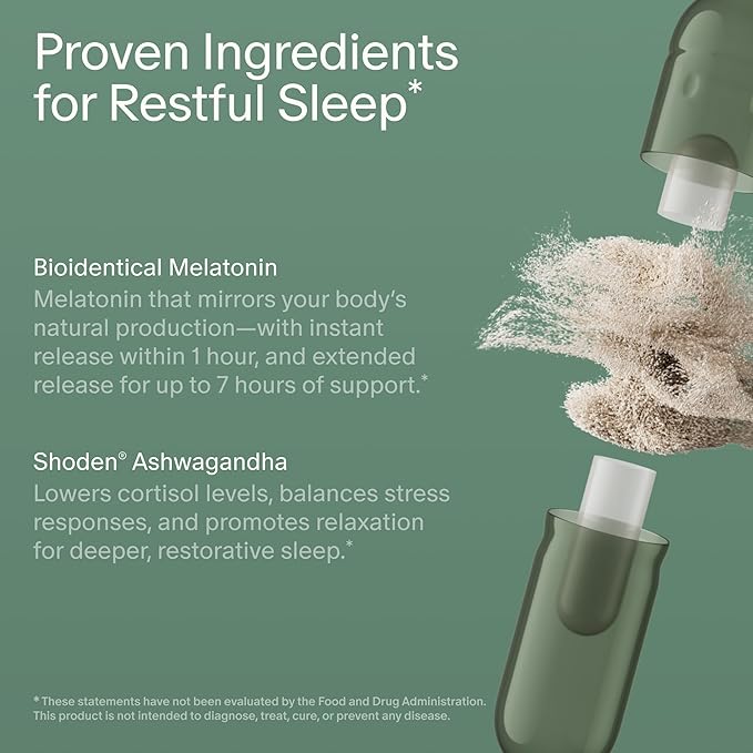Seed PM-02 Sleep + Restore - Sleep Aid for Women & Men - Non-Habit Forming Bioidentical Melatonin & Ashwagandha - Vegan & Shelf-Stable - 30 Capsules (30-Day Supply)