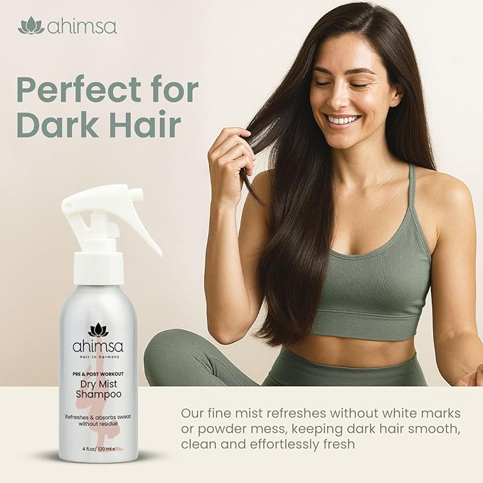 Ahimsa Non Aerosol Dry Shampoo Mist Spray 120ml - Post Workout Dry Shampoo Spray for Women Natural No White Residue, Volumizing Refreshing Hair Care, Effectively Absorbs Oil and Sweat, Jasmine Aroma