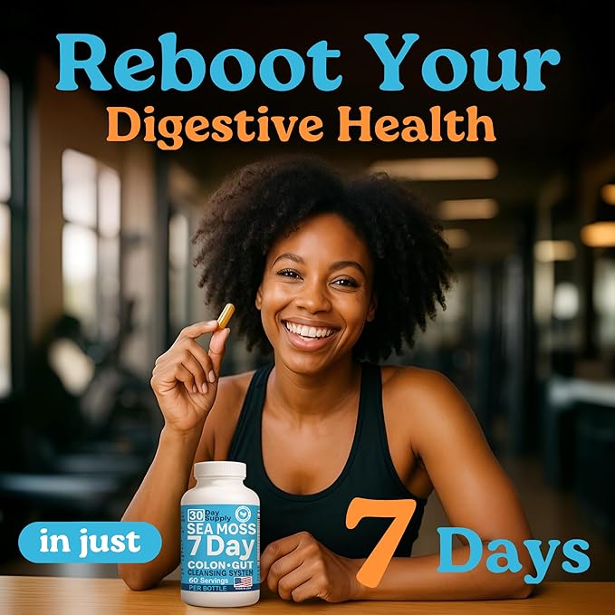 Atlantic Naturals Sea Moss 7-Day Colon & Gut – with Psyllium Husk Senna Powder, Golden Flax, Turmeric & Herbs for Digestive Health, Bloating, & Natural Flushing for Women & Men - 180 Capsules.