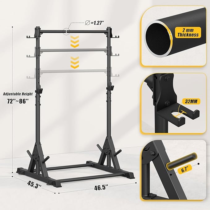 Squat Rack with Pull Up Bar, Heavy Duty 600LBS Weight Capacity Squat Rack for Home Gym, Adjustable Multi-Functional Power Racks Strength Training Fitness Equipment