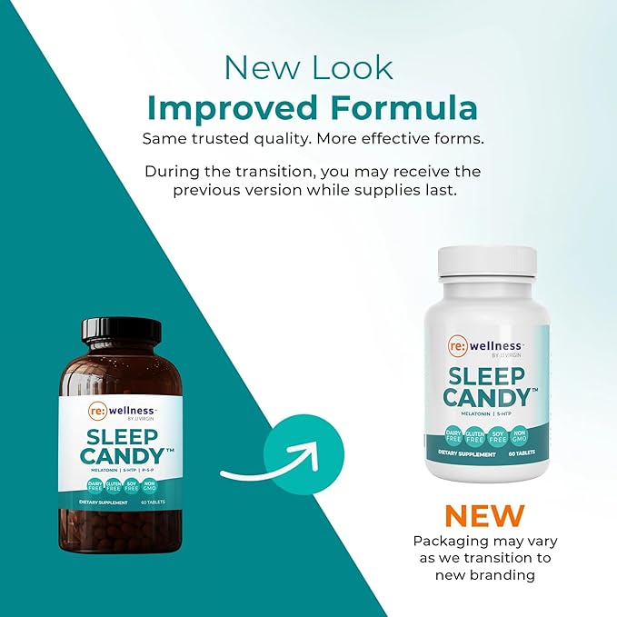 Reignite Wellness by JJ Virgin | Sleep Candy | Chewable 5-HTP Supplement with Inositol, Vitamin B6, Melatonin & L-Theanine for Adults | Lemon Flavor | 60 Tablets