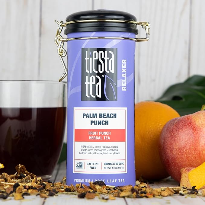 Tiesta Tea - Palm Beach Punch, Loose Leaf, Fruit Punch Herbal Tea, Caffeine-Free Tropical Blend with Apple, Carrots & Orange, Brew Hot or Iced, 4oz Refillable Tin, 50 Cups