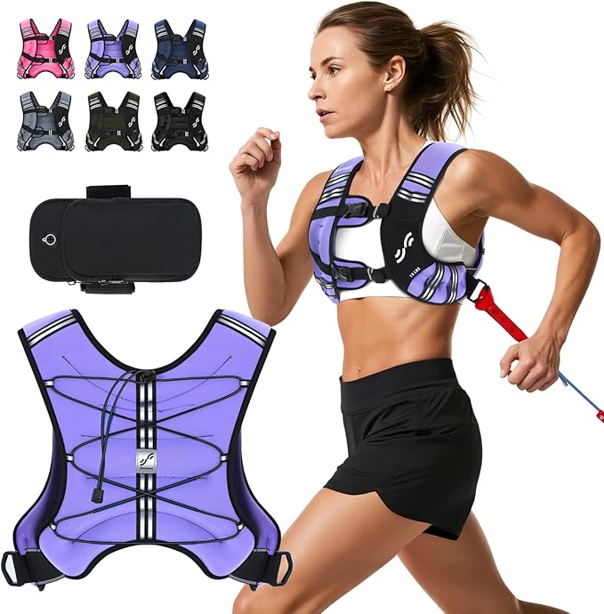 Sportneer Weighted Vest Woman: 8lb/12lb/15lb/20lb/25lb Weight Vest with Detachable Phone Bag, Adjustable Women Weighted Vest Rucking Vest for Walking Strength Training Muscle Building Weight Loss