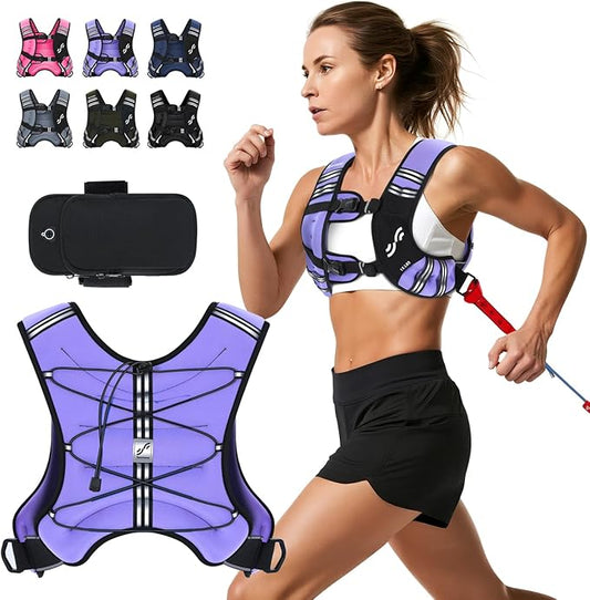 Sportneer Weighted Vest Woman: 8lb/12lb/15lb/20lb/25lb Weight Vest with Detachable Phone Bag, Adjustable Women Weighted Vest Rucking Vest for Walking Strength Training Muscle Building Weight Loss