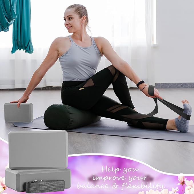Wettarn 30 Pack Yoga Block and Strap Set 15 Pcs Non-Slip Yoga Blocks with 15 Pcs Metal D Ring Stretching Exercise Workout Fitness Accessory for Gym