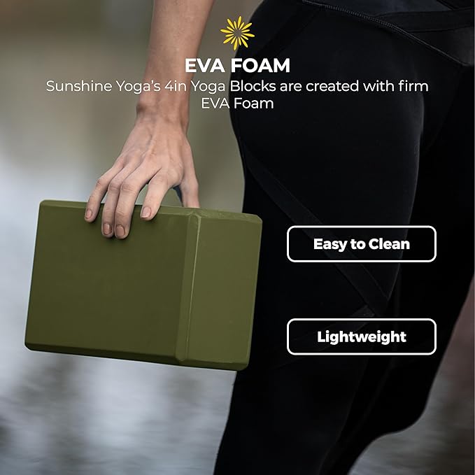 Sunshine Yoga 4" Yoga Block, 6 Pack Bulk EVA Foam Yoga Blocks, Firm and Supportive Yoga Brick, Balance Foam for Stretching, Pilates, and Workout, 4" x 6" x 9"