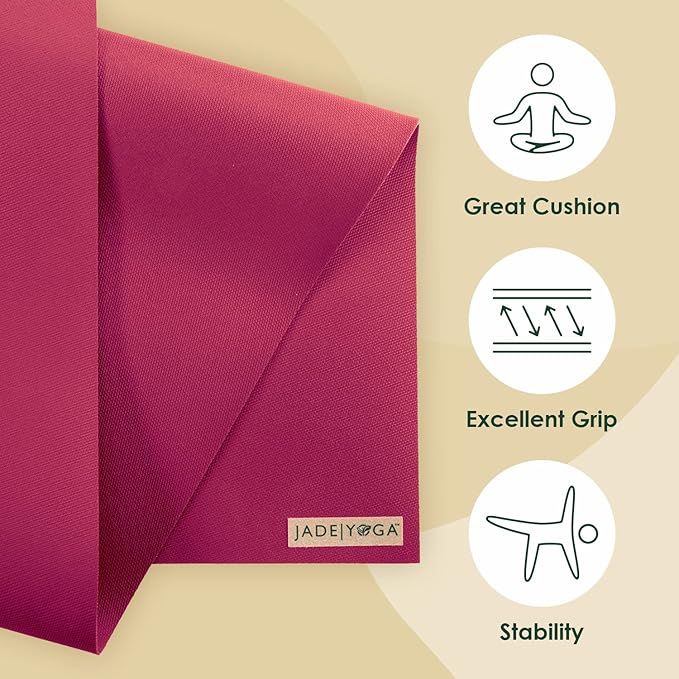JadeYoga Harmony Yoga Mat - Durable & Thick Gym Fitness Mat, Non-Slip Natural Rubber Yoga Mat - Home Exercise & Stretching Mat, Workout Mat - Yoga, Pilates & Meditation for Women & Men