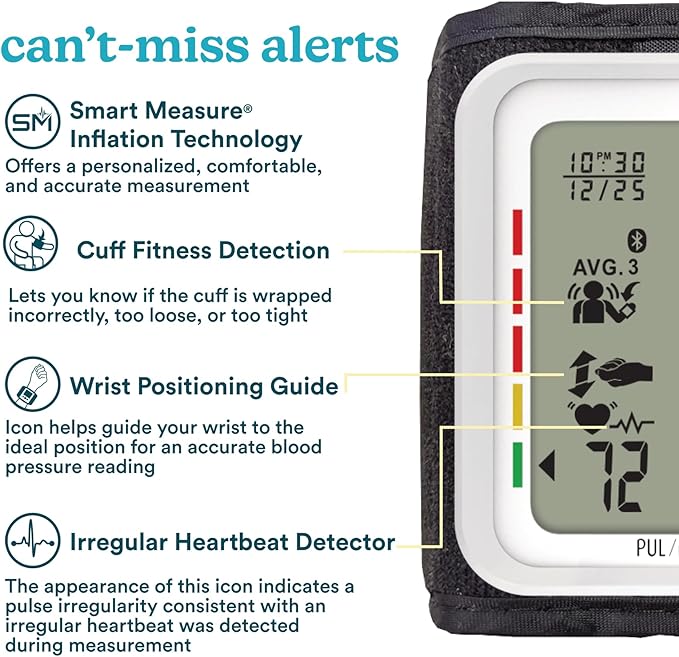 Homedics 700 Series Wrist Cuff Blood Pressure Monitor for Home Use, One-Touch Operation, Accurate Results, 2 Users, with Bluetooth Wireless Technology to The Homedics Health App (Smart)