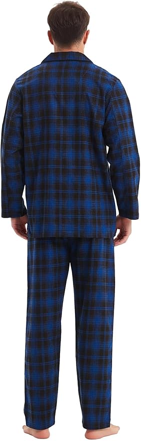 GLOBAL Men's Pajamas Sets 100% Cotton Flannel Sleepwear Long-Sleeve top & Bottom