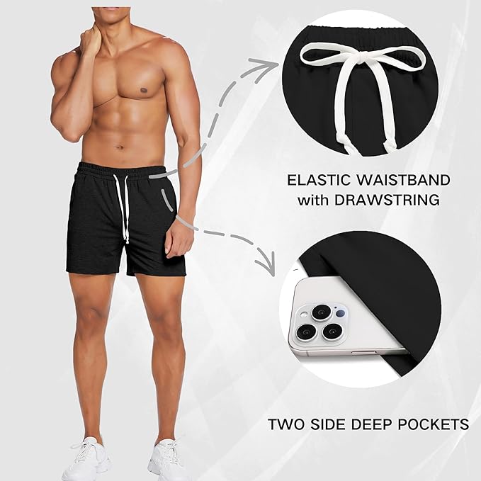 Deyeek 5.5 Inch Mens Pajama Shorts Sleep Cotton Lounge PJ Lightweight Elastic Waist Drawstring Nightwear Bottom with Pockets