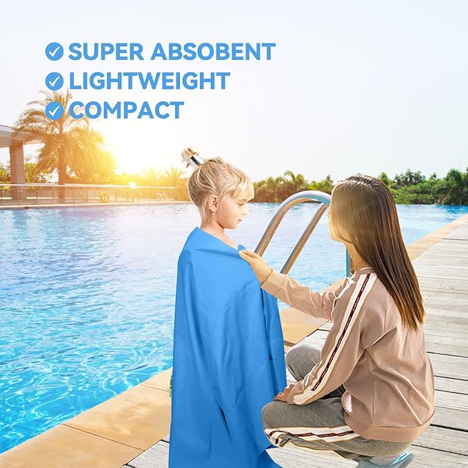 Microfiber Beach Towel-Perfect for Travel, Sports, Camping, Swimming, Yoga, Gym- Quick Dry, Sand Free, Compact, Lightweight, Absorbent (Blue,Large(160x90cm, 63x35”))