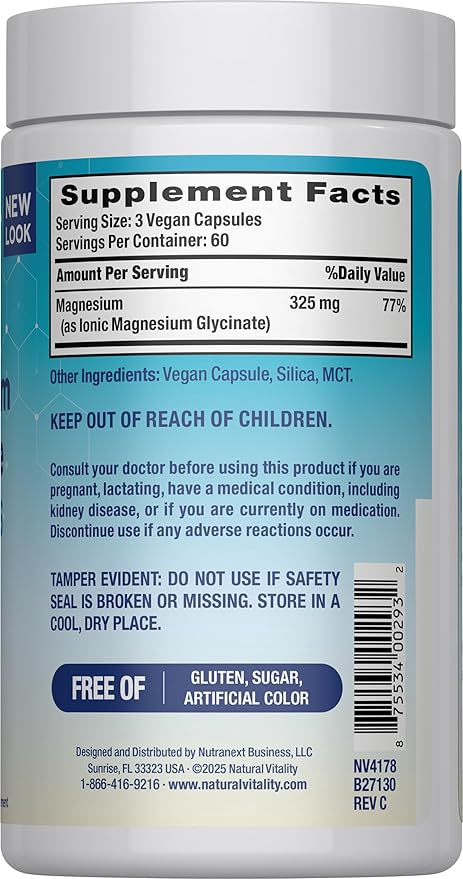 Natural Vitality Calm, Magnesium Glycinate Supports Bone, Muscle, Heart, & Nerve Health, Non-GMO, Vegan, Gluten Free 180ct