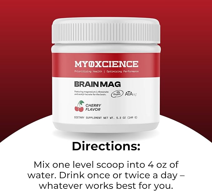 Brain Mag Magtein Magnesium L-threonate | Supports Brain Health w/Magnesium Glycinate 60 Servings (Cherry)