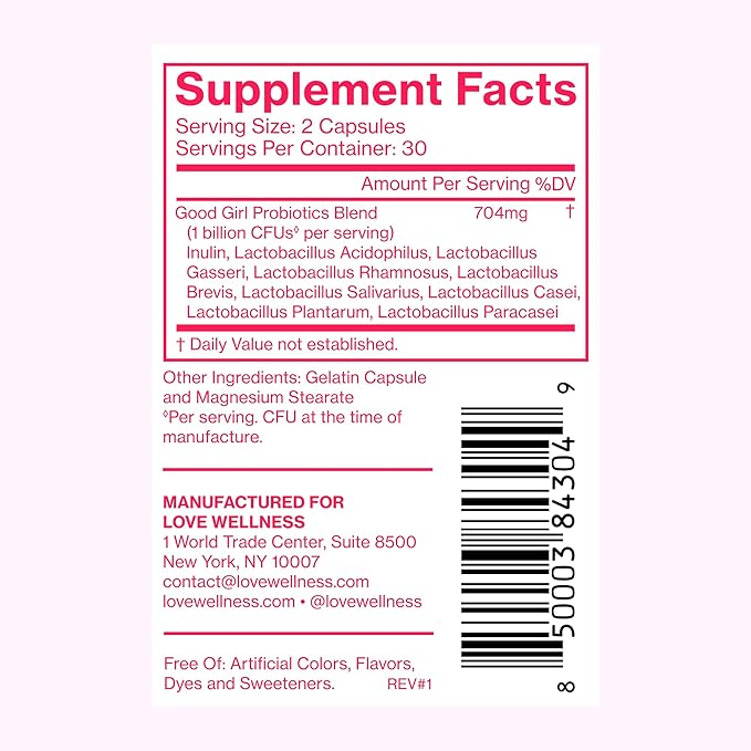Love Wellness Good Girl Probiotics | Women’s Vaginal Health & pH Balance Supplement | Probiotic for Urinary Tract, Yeast, Odor & Immune Support | Gluten-Free | 30-Day Supply