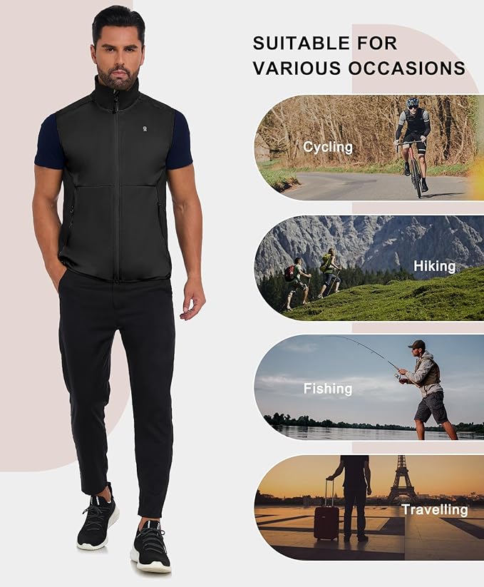 Little Donkey Andy Men's Water-resistant Outerwear Vests, Stretch Windproof Vest for Cycling, Running, Golf