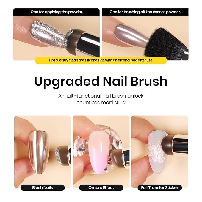 Beetles Gold Chrome Nail Powder, 2 Colors Holographic Chrome Powder Mirror Effect with Nail Brush for DIY Gel Polish Manicure Nail Decoration Glitter