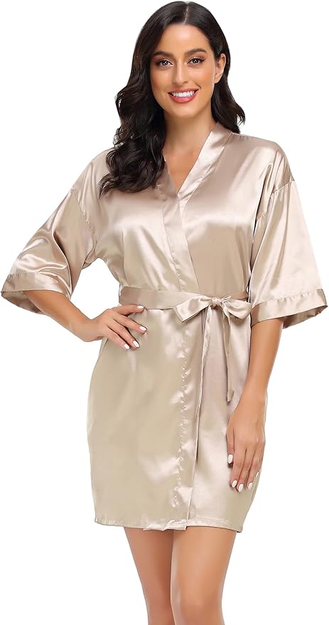 Women's Pure Short Silky Robes Bridesmaid Bride Party Satin Robes Sleepwear