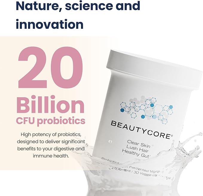 Supplement – Supports Collagen Production, Hair, Skin & Nails - 20 Billion CFU Probiotics - All in 1 Acid Resistant Veggie Capsule - Gut Health, Microbiome, Fermented Vitamins - for Women