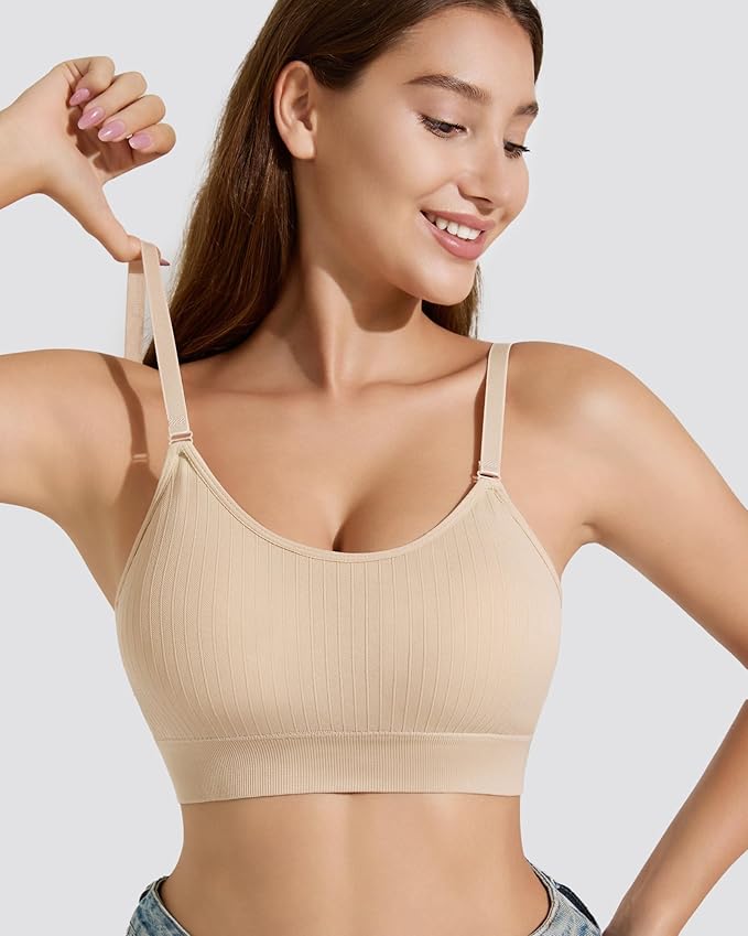 Padded Bralette Sports Bras for Women Pack No Underwire Adjustable Straps Low Back Bra Sleep Bras Lounge Bras for Women