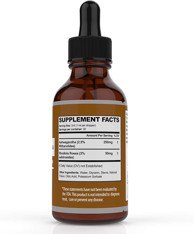 Ultra6 Nutrition Ashwagandha Liquid Drops - Organic Ashwagandha Supplements with Rhodiola Rosea Tincture - Root Extract for Mood and Energy - Supplement for Men & Women
