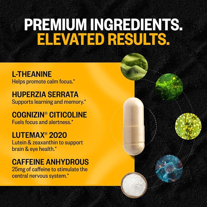 ONNIT Alpha Brain Black Label Capsule (80ct) Premium Citicoline Brain Supplement - Focus, Concentration & Memory - Lion's Mane, Hericium Erinaceus, L Theanine & Mucuna Pruriens