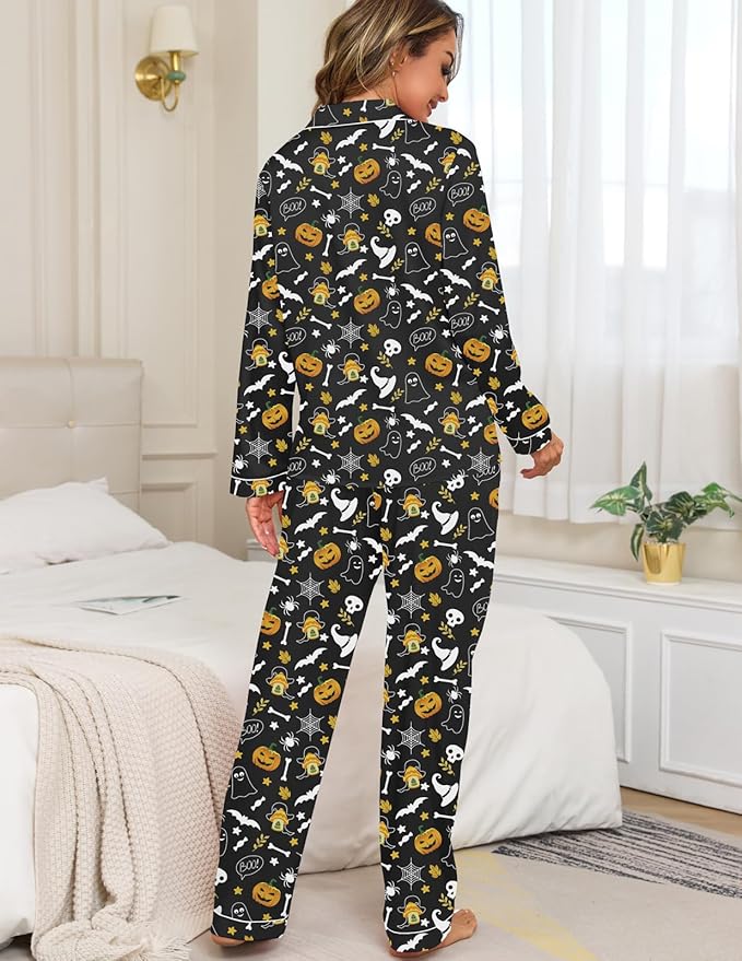 Veseacky Womens Satin Pajama Set Silk Pjs Button Down Long Sleeve Sleepwear Loungewear Sleepwear 2 Piece Pjs Set S-XXL