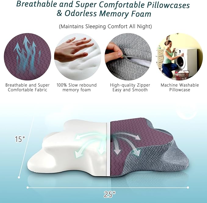 Cervical Pillow for Neck Pain Relief, Memory Foam Pillows, Ergonomic Contour Bed Pillow, Soft for Side Sleep Stomach Sleeping and Back Sleepers