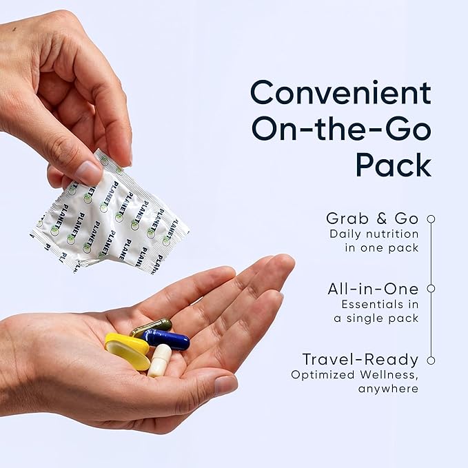 Daily Vitamin Packs for Men & Women – Immune Support with Elderberry, Vitamin C, Zinc & D3 – Multivitamin with Omega-3 for Heart Health, Probiotics, Methyl B12, Biotin, Lutein & Zeaxanthin – Planet 3