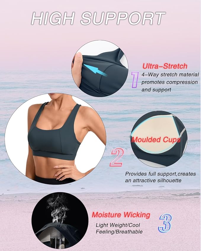RUNNING GIRL High Impact Sports Bras for Women,Racerback Running Bra Workout Crop Tank Tops Longline Sports Bra Push up