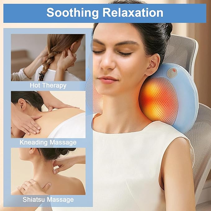 White Elephant Gifts for Adults,Christmas Gifts for Women Men,Shiatsu Neck Back Massager for Pain Relief Deep Tissue,Back Massager Deep Tissue Kneading with Heat,3D Electric Pillow(Blue)
