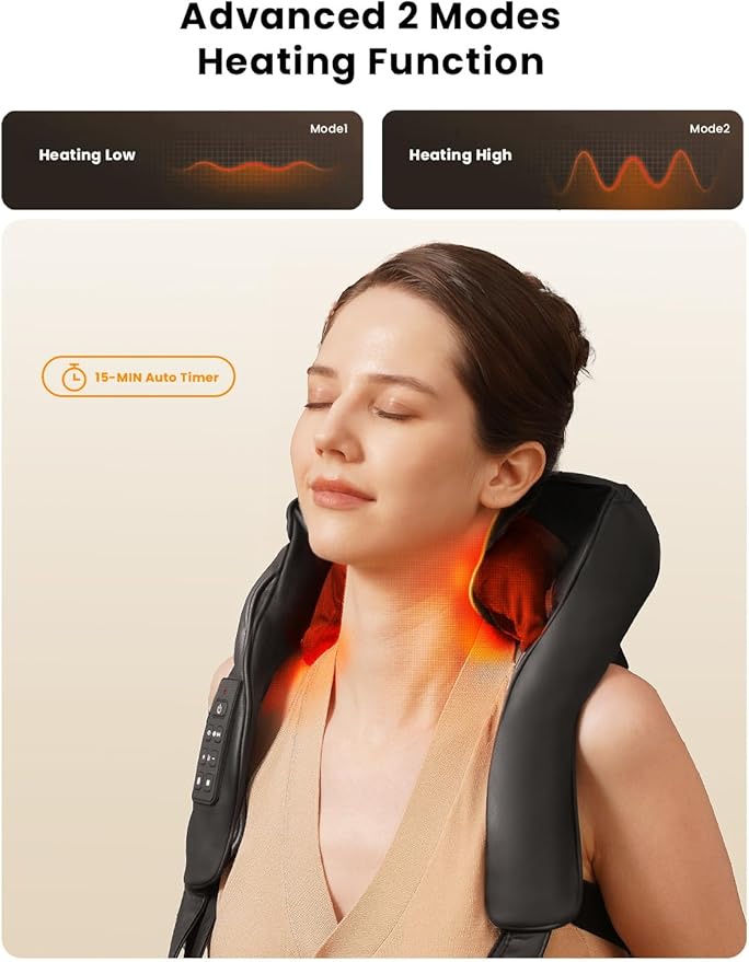Cordless Neck and Back Massager with Heat, Upgarded Adjustable Width Electric Deep Tissue 4D Kneading Massage, Shiatsu Shoulder Massage Pillow for Body Muscle Pain Relief, Gifts for Mom Dad