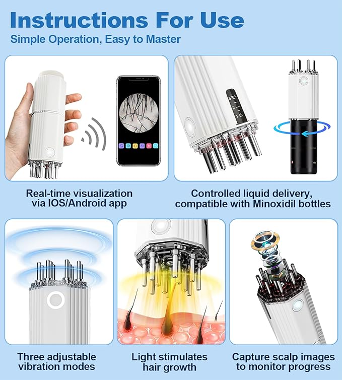 3 in 1 Electric Scalp Massager and Hair Oil Applicator Camera,Wireless Smart Visual Massager Scalp Applicator Brush
